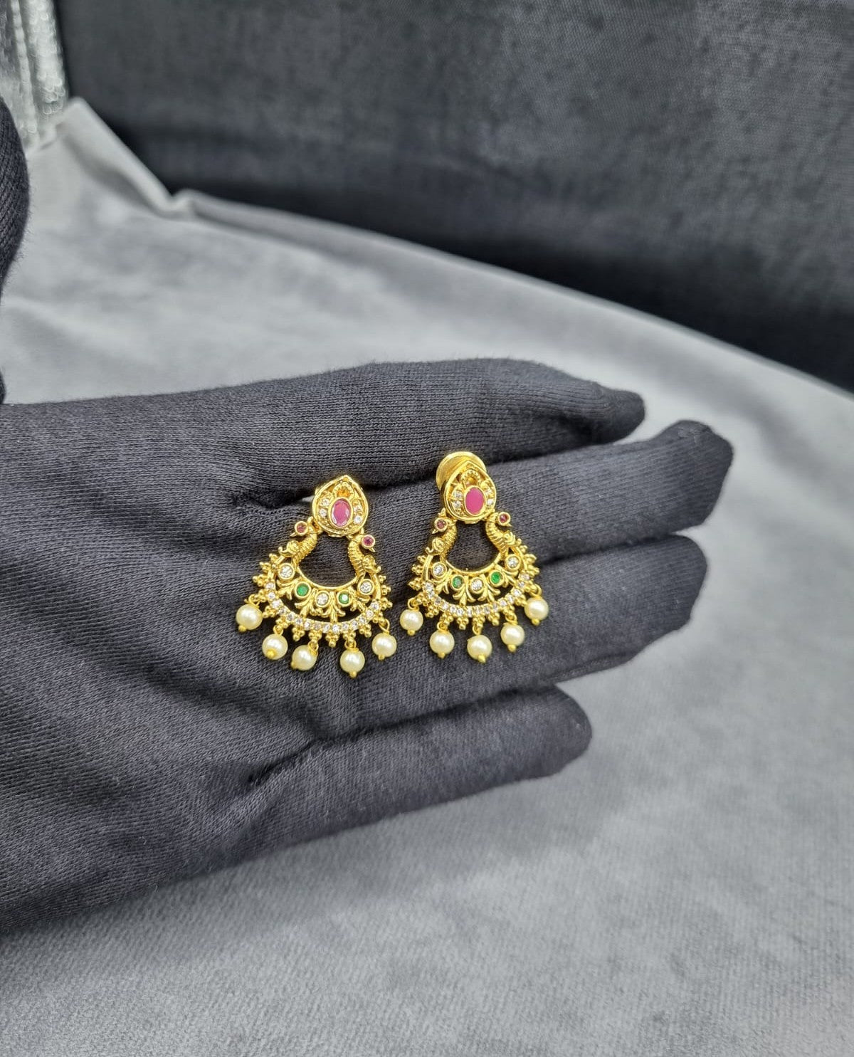 Royal Peacock Temple Pearl Drop Earrings